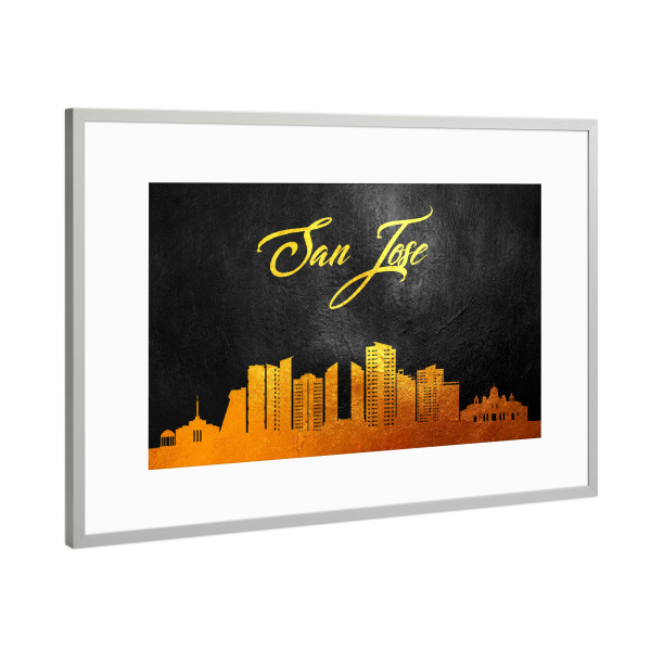 Poster mit Rahmen Silber "San Jose Costa Rica Gold" artboxONE - Städte - San jose,Costa rica,Gold,Skyline,City,Stadt