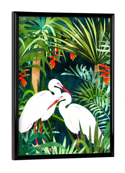 Poster mit schwarzem Rahmen "Tropical Jungle Heron" artboxONE - Tiere