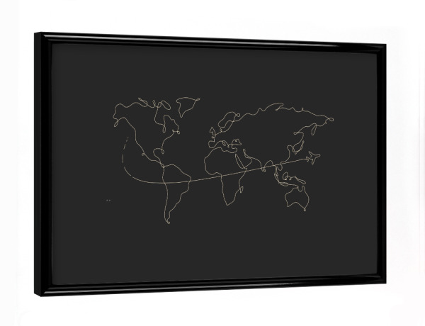 Poster mit schwarzem Rahmen "World map pen line travel black" artboxONE - Natur,Reise,Reise / Länder