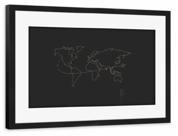 Poster mit Rahmen schwarz "World map pen line travel black" artboxONE - Natur,Reise,Reise / Länder