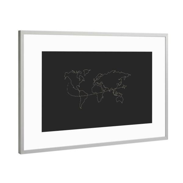 Poster mit Rahmen Silber "World map pen line travel black" artboxONE - Natur,Reise,Reise / Länder