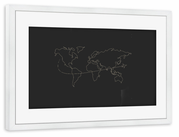 Poster mit Rahmen weiß "World map pen line travel black" artboxONE - Natur,Reise,Reise / Länder