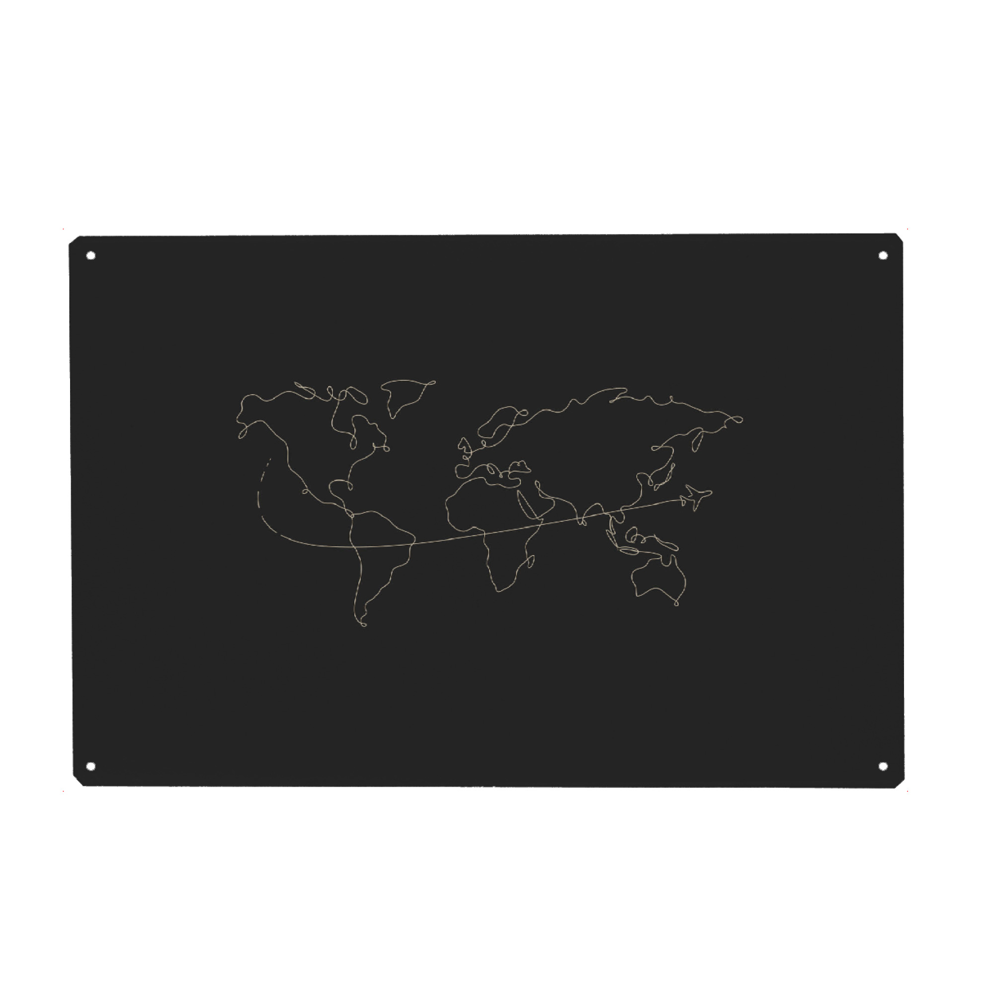 Metall Poster "World map pen line travel black" artboxONE - Natur,Reise,Reise / Länder