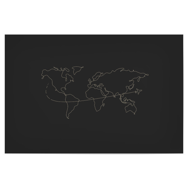 Poster "World map pen line travel black" artboxONE - Natur,Reise,Reise / Länder
