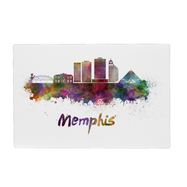 Metall Poster "MEMPHIS skyline in watercolor-l" artboxONE - Städte,Abstrakt,Architektur