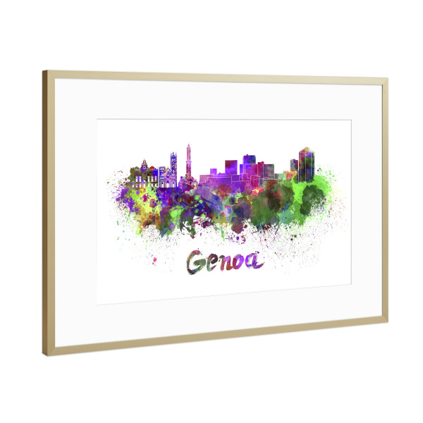 Poster mit Rahmen Gold "Genoa skyline in watercolor-b" artboxONE - Städte,Abstrakt,Architektur