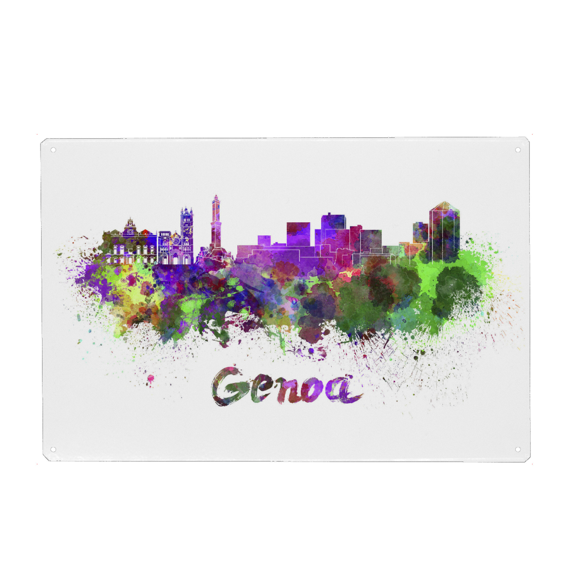 Metall Poster "Genoa skyline in watercolor-b" artboxONE - Städte,Abstrakt,Architektur