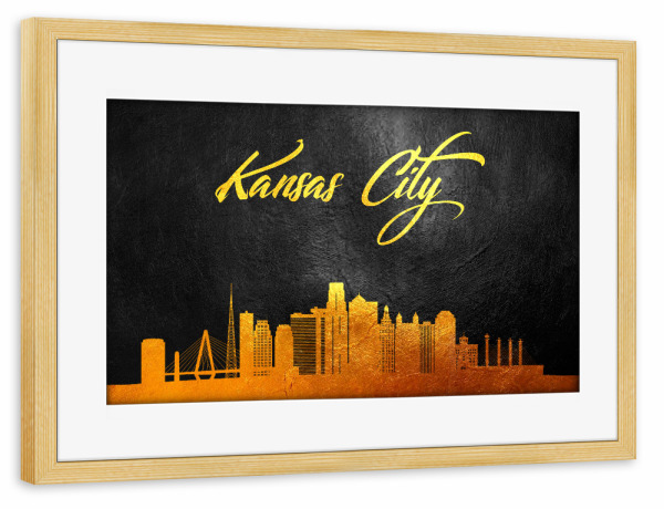 Poster mit Rahmen kiefer "Kansas City Missouri Gold" artboxONE - Städte - Kansas city,Missouri,Gold,Skyline,City,Stadt