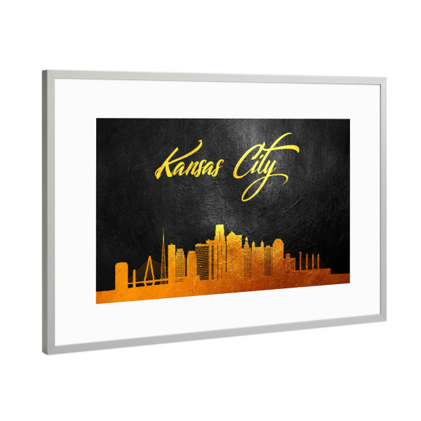 Poster mit Rahmen Silber "Kansas City Missouri Gold" artboxONE - Städte - Kansas city,Missouri,Gold,Skyline,City,Stadt