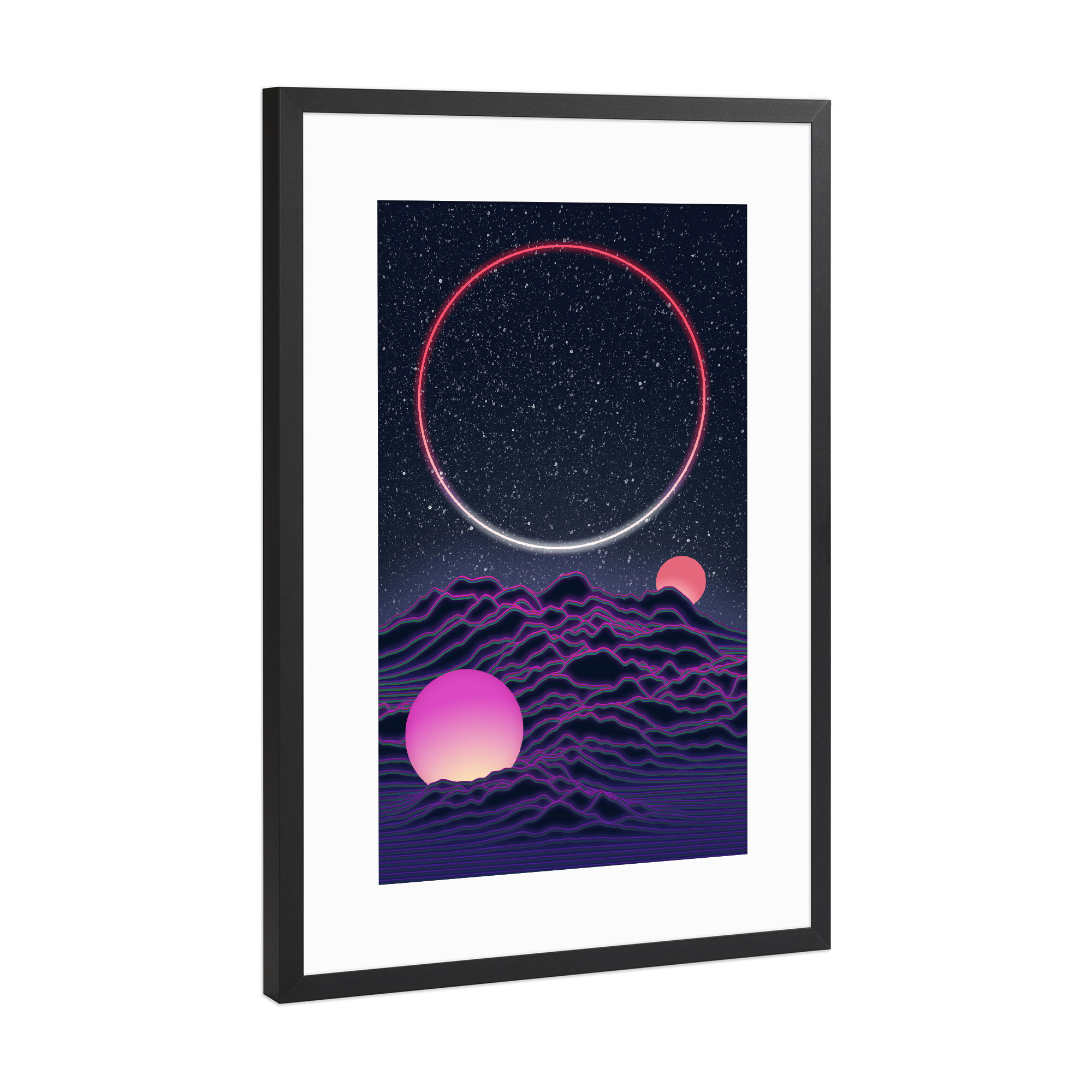 Poster mit Rahmen Schwarz (Metallic) "Neon-Mondlandschaft" artboxONE - Abstrakt,Geometrie,Galaxy