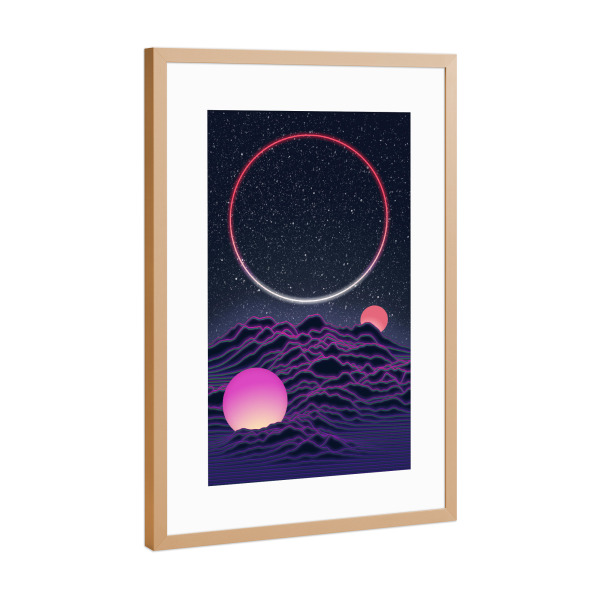 Poster mit Rahmen Kupfer "Neon-Mondlandschaft" artboxONE - Abstrakt,Geometrie,Galaxy
