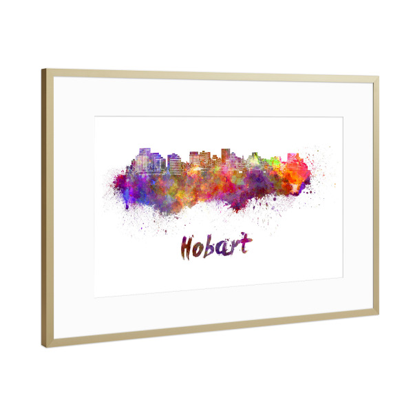 Poster mit Rahmen Gold "HOBART skyline in watercolor-b" artboxONE - Städte,Abstrakt,Architektur