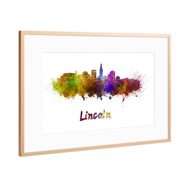 Poster mit Rahmen Kupfer "LINCOLN skyline in watercolor-b" artboxONE - Städte,Abstrakt,Architektur