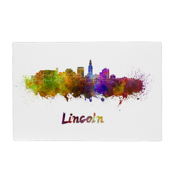 Metall Poster "LINCOLN skyline in watercolor-b" artboxONE - Städte,Abstrakt,Architektur