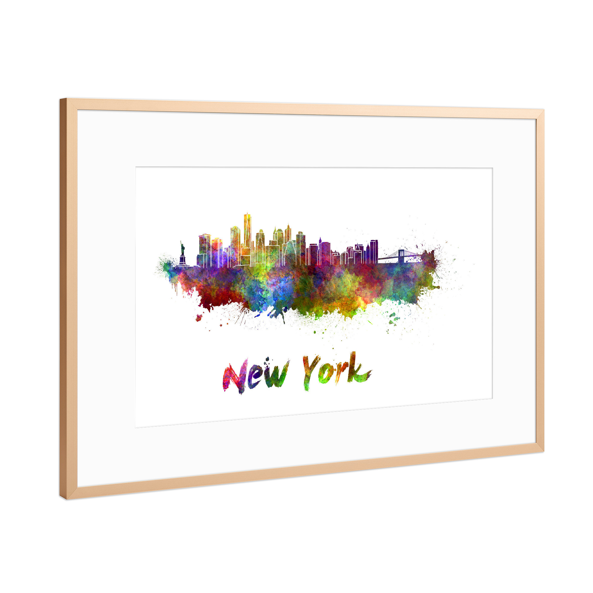 Poster mit Rahmen Kupfer "NEW YORK skyline in watercolor-b" artboxONE - Städte,Abstrakt,Architektur