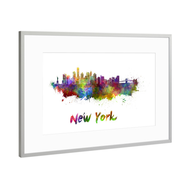 Poster mit Rahmen Silber "NEW YORK skyline in watercolor-b" artboxONE - Städte,Abstrakt,Architektur