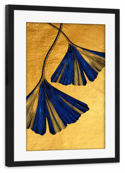 Poster mit Rahmen schwarz "Ginko blue and gold" artboxONE - Natur,Floral