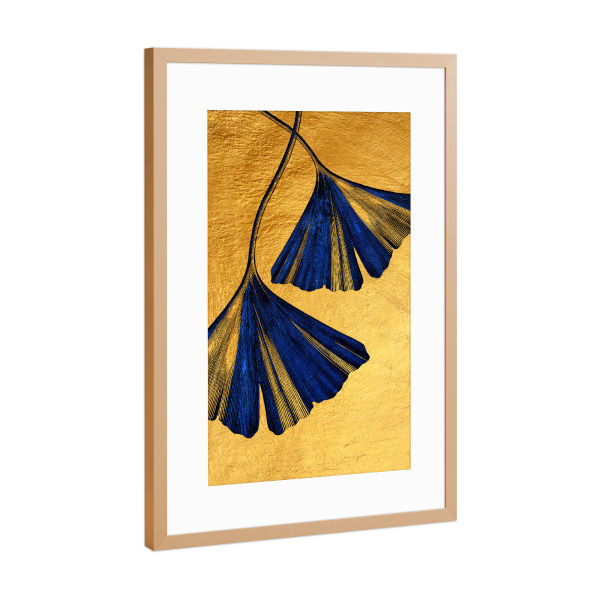 Poster mit Rahmen Kupfer "Ginko blue and gold" artboxONE - Natur,Floral