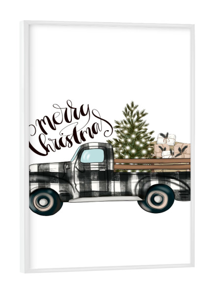 Poster mit weißem Rahmen "Merry Christmas | Truck Plaid" artboxONE - Automobile,Weihnachten,Für Papa,Festivals,Lustig