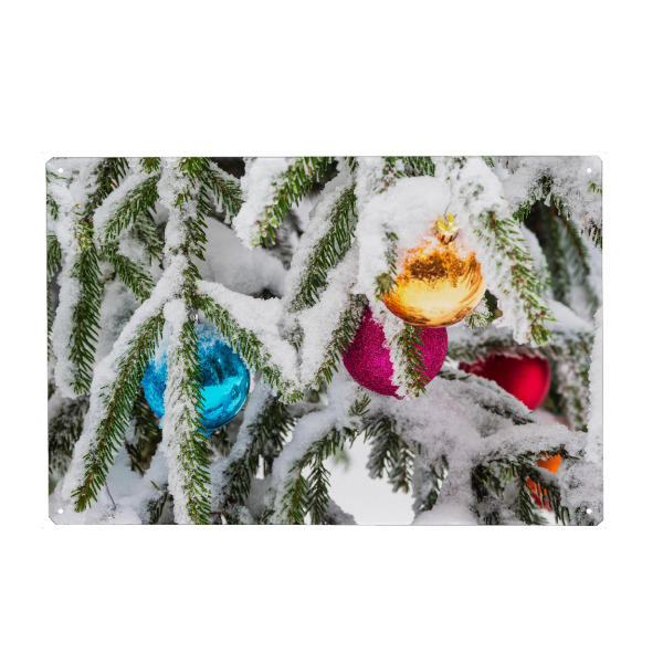 Metall Poster "Weihnachtsbaumkugeln im Schnee" artboxONE - Natur,Weihnachten