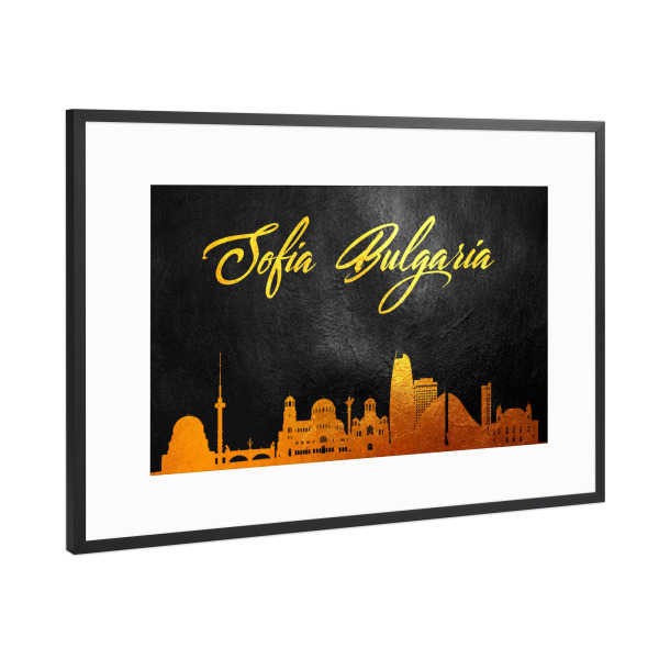 Poster mit Rahmen Schwarz (Metallic) "Sofia Bulgaria Gold Skyline" artboxONE - Städte - Sofia,Bulgaria,Gold,Skyline,City,Stadt,Bulgarien