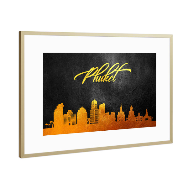 Poster mit Rahmen Gold "Phuket Thailand Gold Skyline" artboxONE - Städte - Phuket,Thailand,Gold,Skyline,City,Stadt