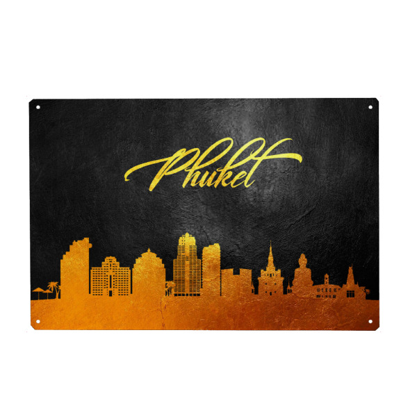 Holzbild "Phuket Thailand Gold Skyline" artboxONE - Städte - Phuket,Thailand,Gold,Skyline,City,Stadt