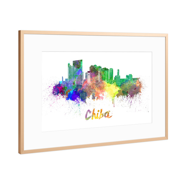 Poster mit Rahmen Kupfer "CHIBA skyline in watercolor" artboxONE - Städte,Reise,Abstrakt,Architektur