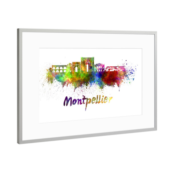 Poster mit Rahmen Silber "MONTPELLIER skyline in watercolor" artboxONE - Städte,Abstrakt,Architektur