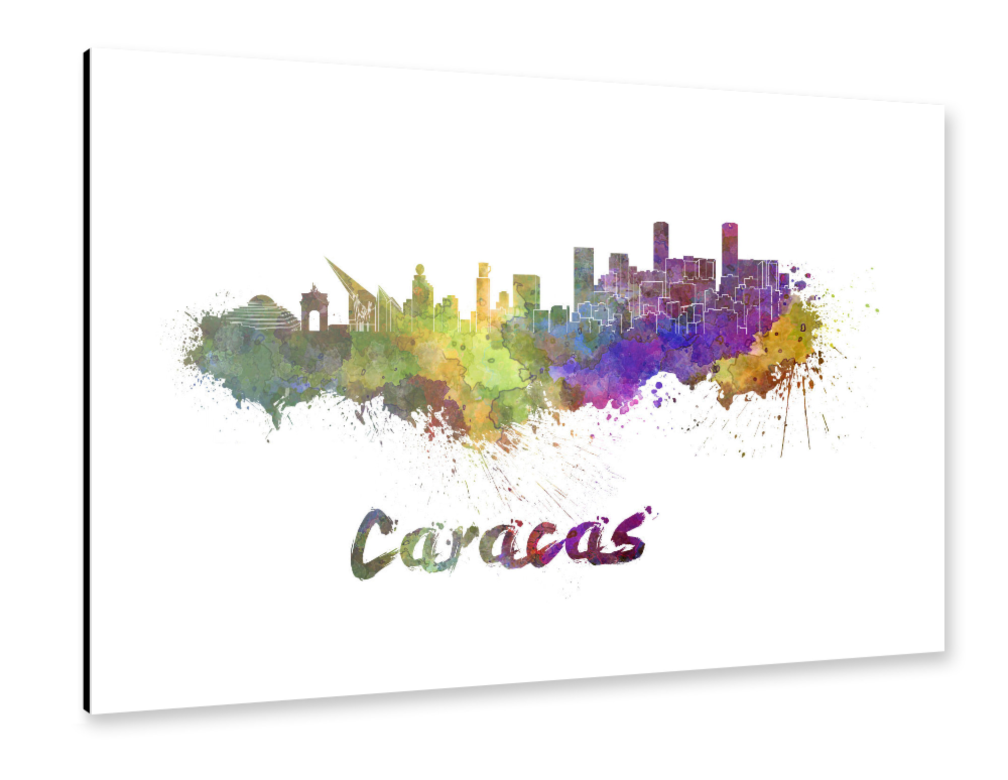 Alu-Dibond "CARACAS skyline in watercolor-b" 30x20 cm artboxONE