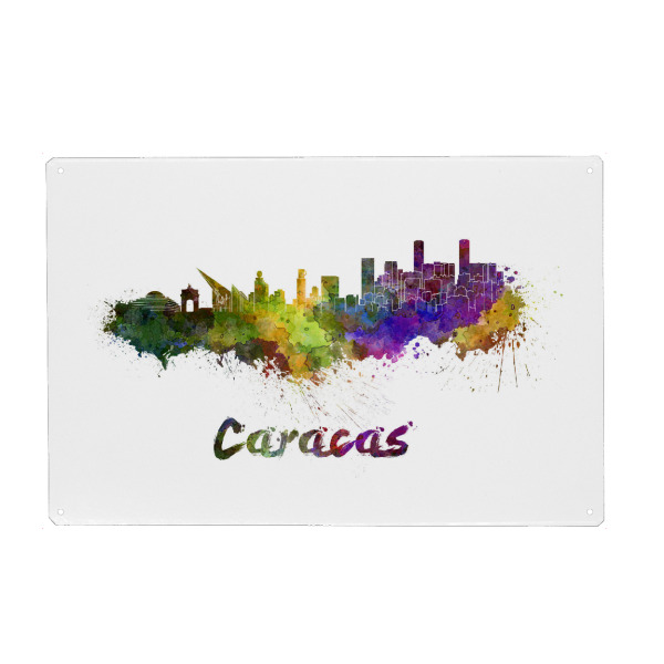 Holzbild "CARACAS skyline in watercolor-b" artboxONE - Städte,Reise,Abstrakt,Architektur