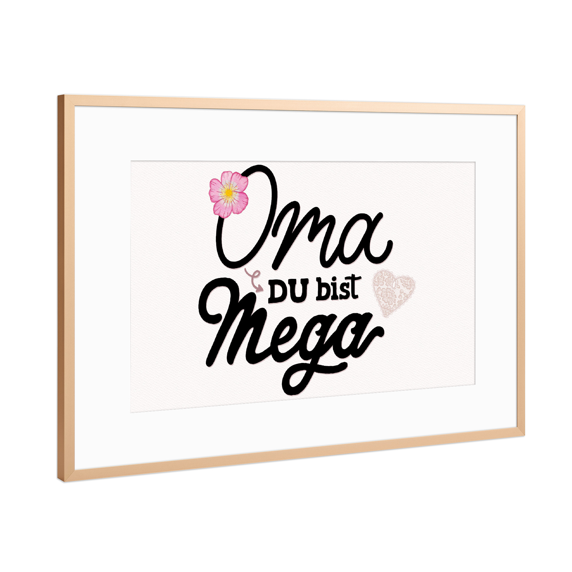 Poster mit Rahmen Kupfer "Oma, du bist mega" artboxONE - Typografie,Floral,Liebe