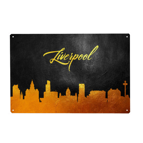 Holzbild "Liverpool England Gold Skyline" artboxONE - Städte - Gold,Skyline,Liverpool,England,City,Stadt