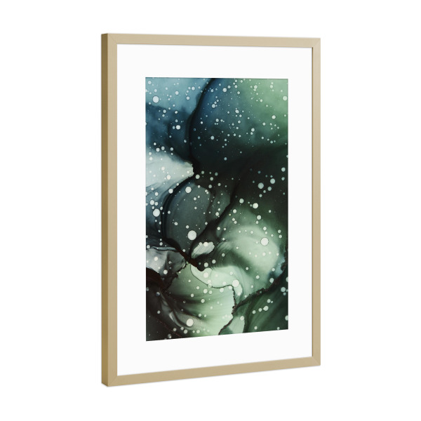 Poster mit Rahmen Gold "It's raining men" artboxONE - Natur,Abstrakt - Rain,Regen,Wassertropfen,Water,Green,Nature,Natur,Alcoholink,Alkoholtinte