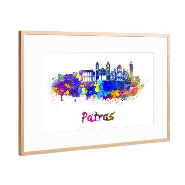 Poster mit Rahmen Kupfer "PATRAS skyline in watercolor" artboxONE - Städte,Abstrakt,Architektur