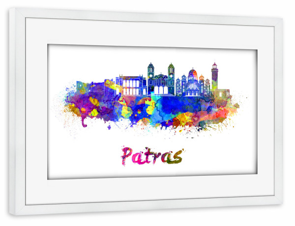 Poster mit Rahmen weiß "PATRAS skyline in watercolor" artboxONE - Städte,Abstrakt,Architektur