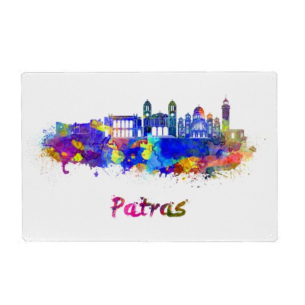 Metall Poster "PATRAS skyline in watercolor" artboxONE - Städte,Abstrakt,Architektur