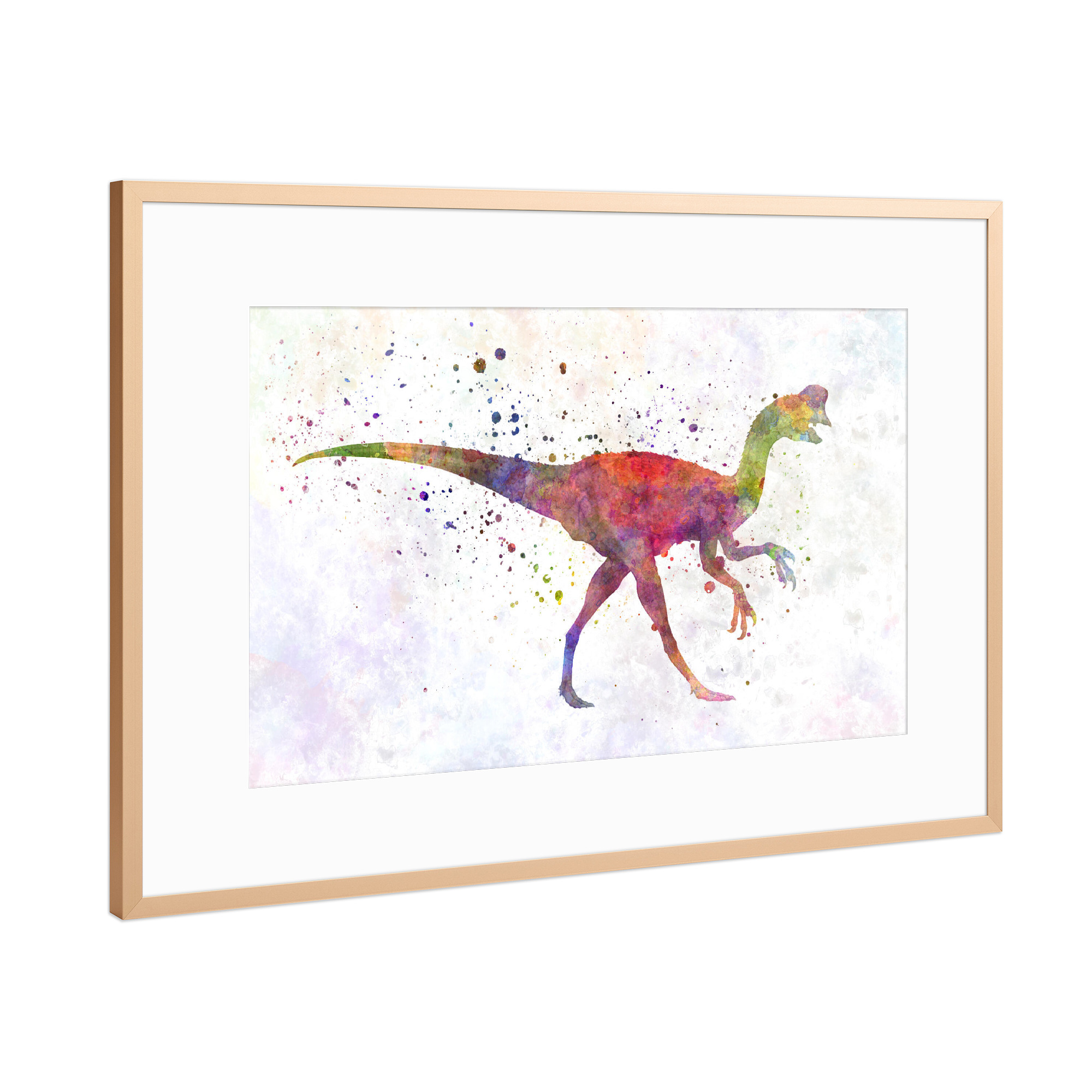 Poster mit Rahmen Kupfer "Oviraptor in watercolor" artboxONE - Tiere,Abstrakt