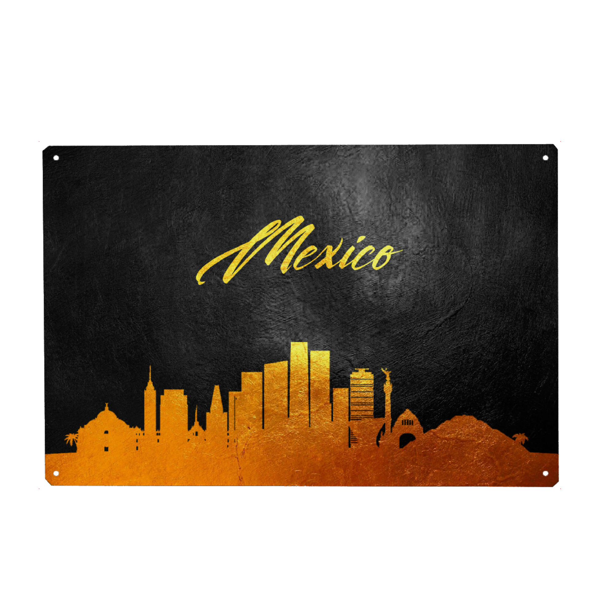 Metall Poster "Mexico Mexico Gold Skyline" artboxONE - Städte - Mexico,Gold,Skyline,City,Stadt - Blechschild