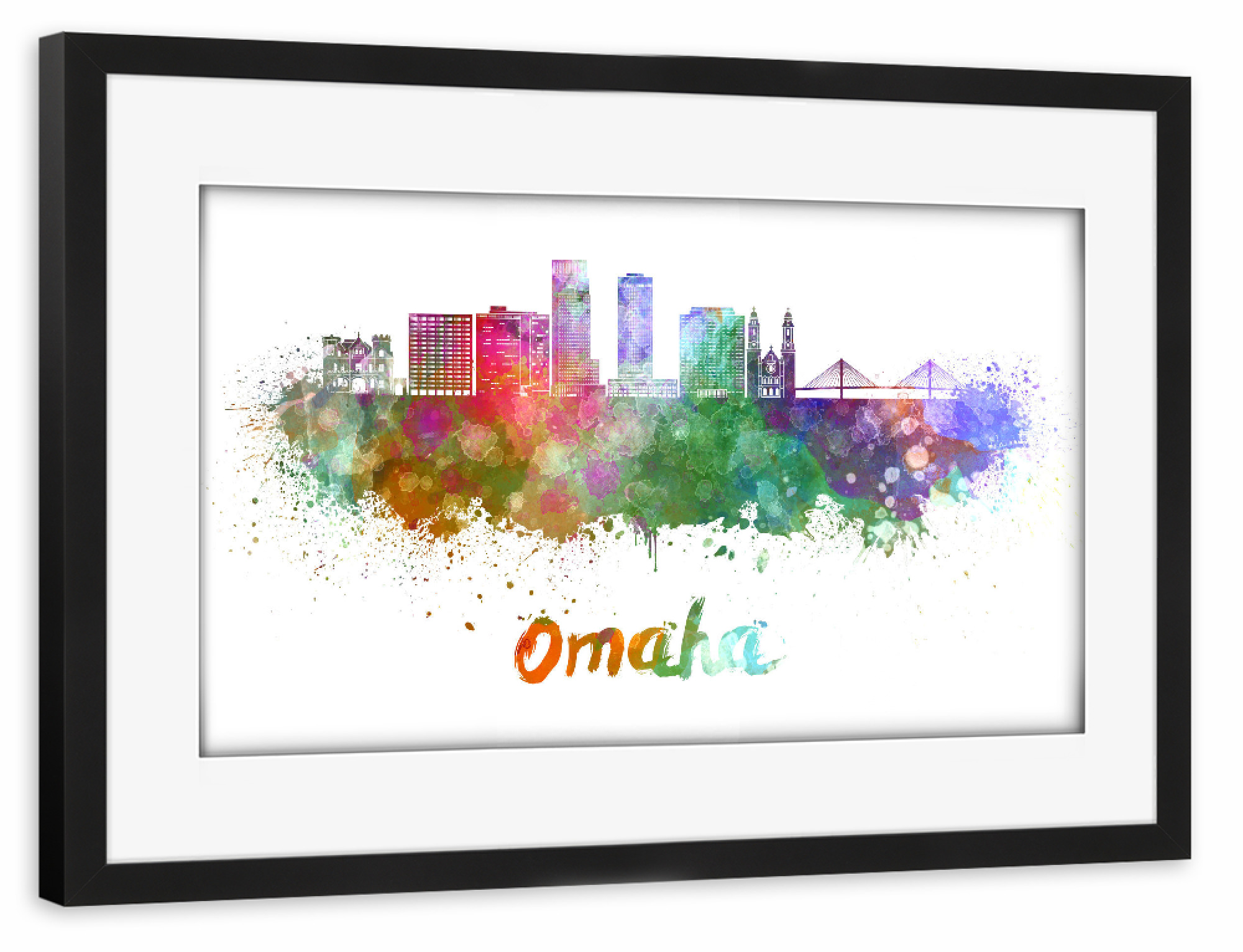 Poster mit Rahmen schwarz "OMAHA skyline in watercolor-p" artboxONE - Städte,Abstrakt,Architektur