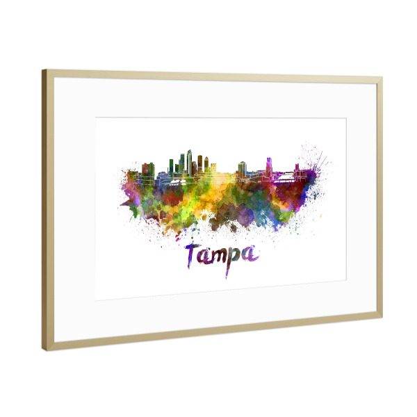 Poster mit Rahmen Gold "TAMPA skyline in watercolor-x" artboxONE - Städte,Abstrakt,Architektur