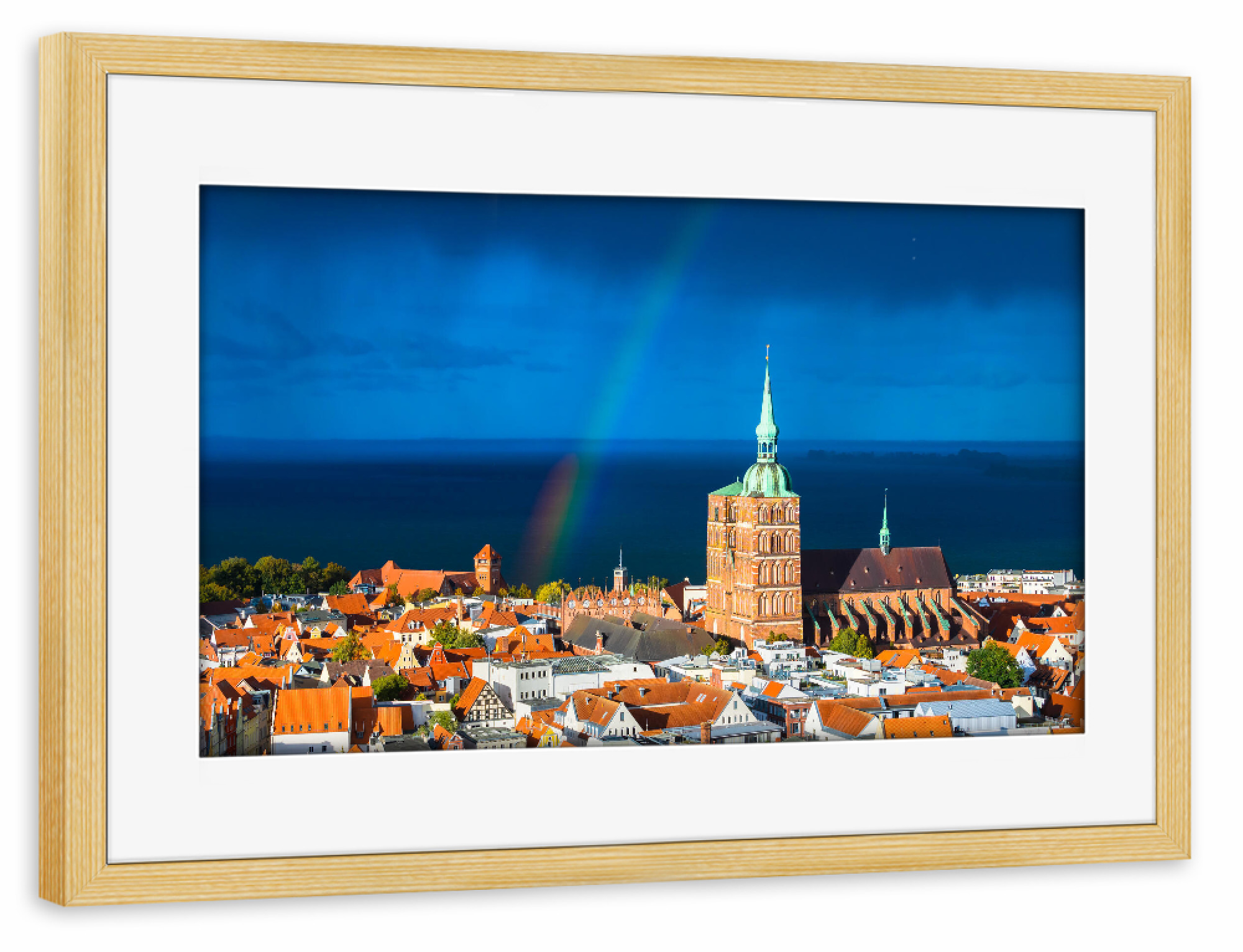 Poster mit Rahmen kiefer "Stralsund Skyline" artboxONE - Städte,Architektur