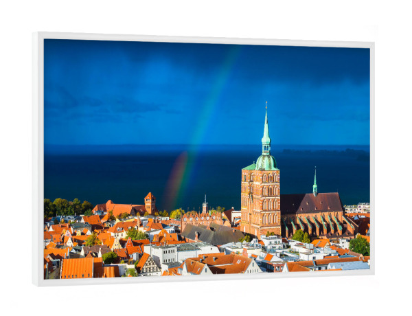Poster mit weißem Rahmen "Stralsund Skyline" artboxONE - Städte,Architektur