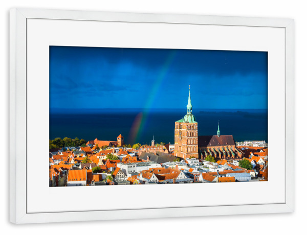 Poster mit Rahmen weiß "Stralsund Skyline" artboxONE - Städte,Architektur