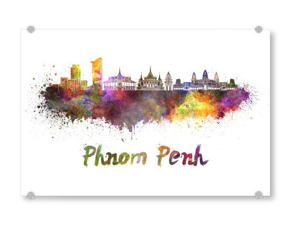 Acrylglasbild "PHNOM PENH skyline in watercolor" artboxONE - Städte,Abstrakt,Architektur
