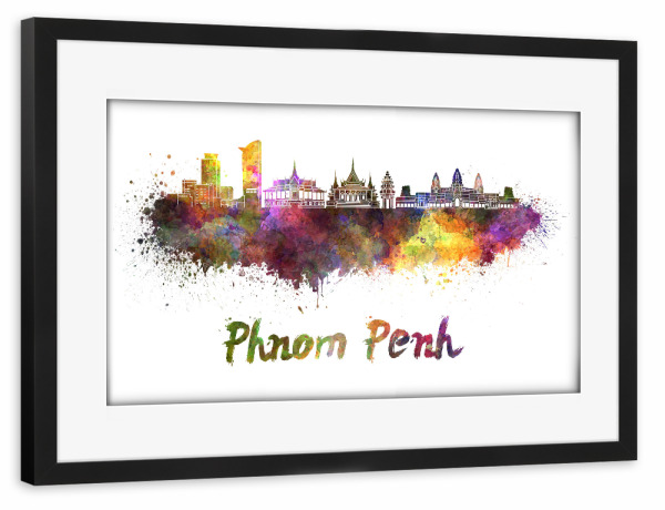 Poster mit Rahmen schwarz "PHNOM PENH skyline in watercolor" artboxONE - Städte,Abstrakt,Architektur