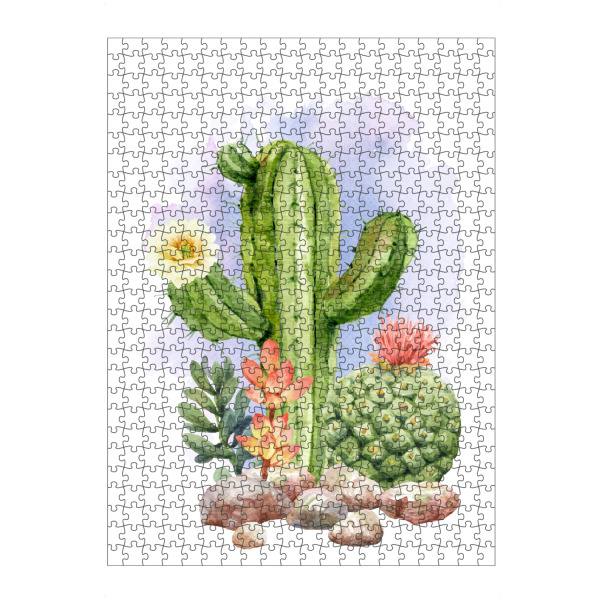 artboxONE Puzzle "Kakteen mit Blumen und Steinen" artboxONE - Natur,Floral - Kaktus,Blumen,Steine,Stachel,Grün,Cacteen,Dornen,Plant,Pflanze