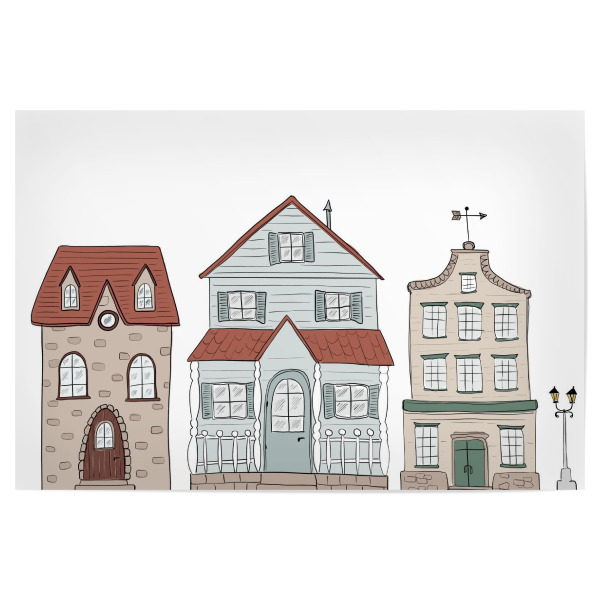 Poster "Häuserreihe.jpg" artboxONE - Architektur - Häuser,Illustration,Houses,Buildings,Gebäude,Architektur,Architecture