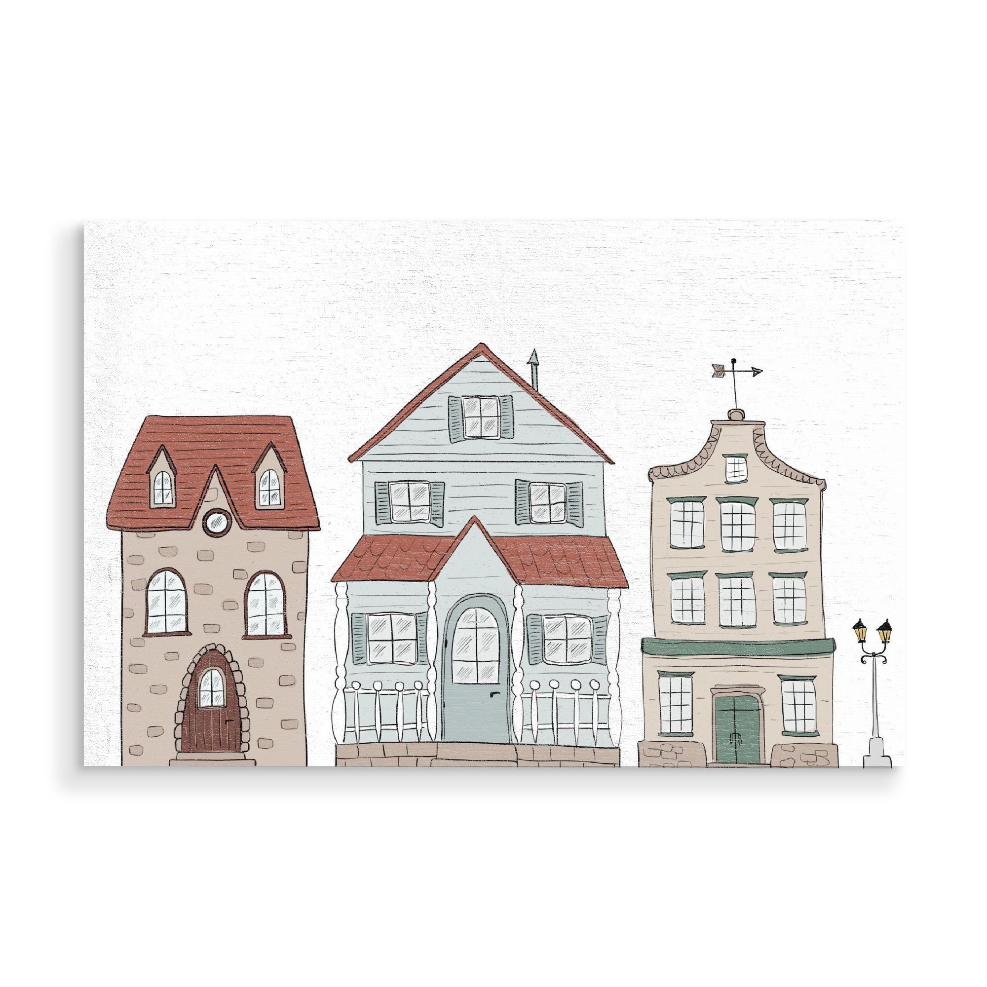 Holzbild "Häuserreihe.jpg" artboxONE - Architektur - Häuser,Illustration,Houses,Buildings,Gebäude,Architektur,Architecture