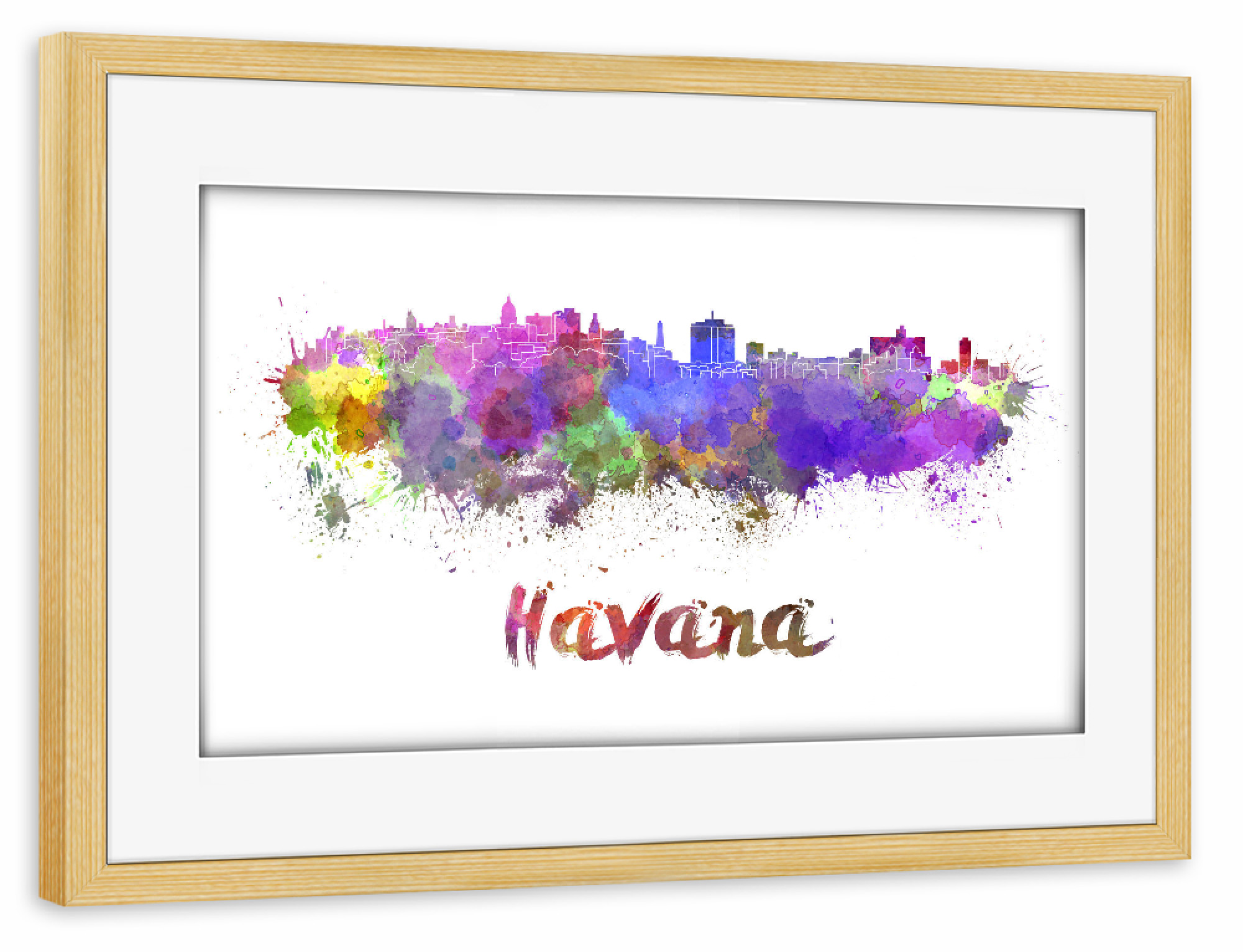 Poster mit Rahmen kiefer "HAVANA skyline in watercolor-b" artboxONE - Städte,Abstrakt,Architektur